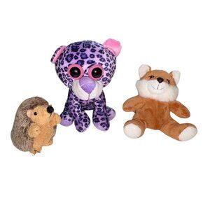3 Piece Small Plush Lot-Unbranded-GUC-Hedgehog, Leopard, Fox